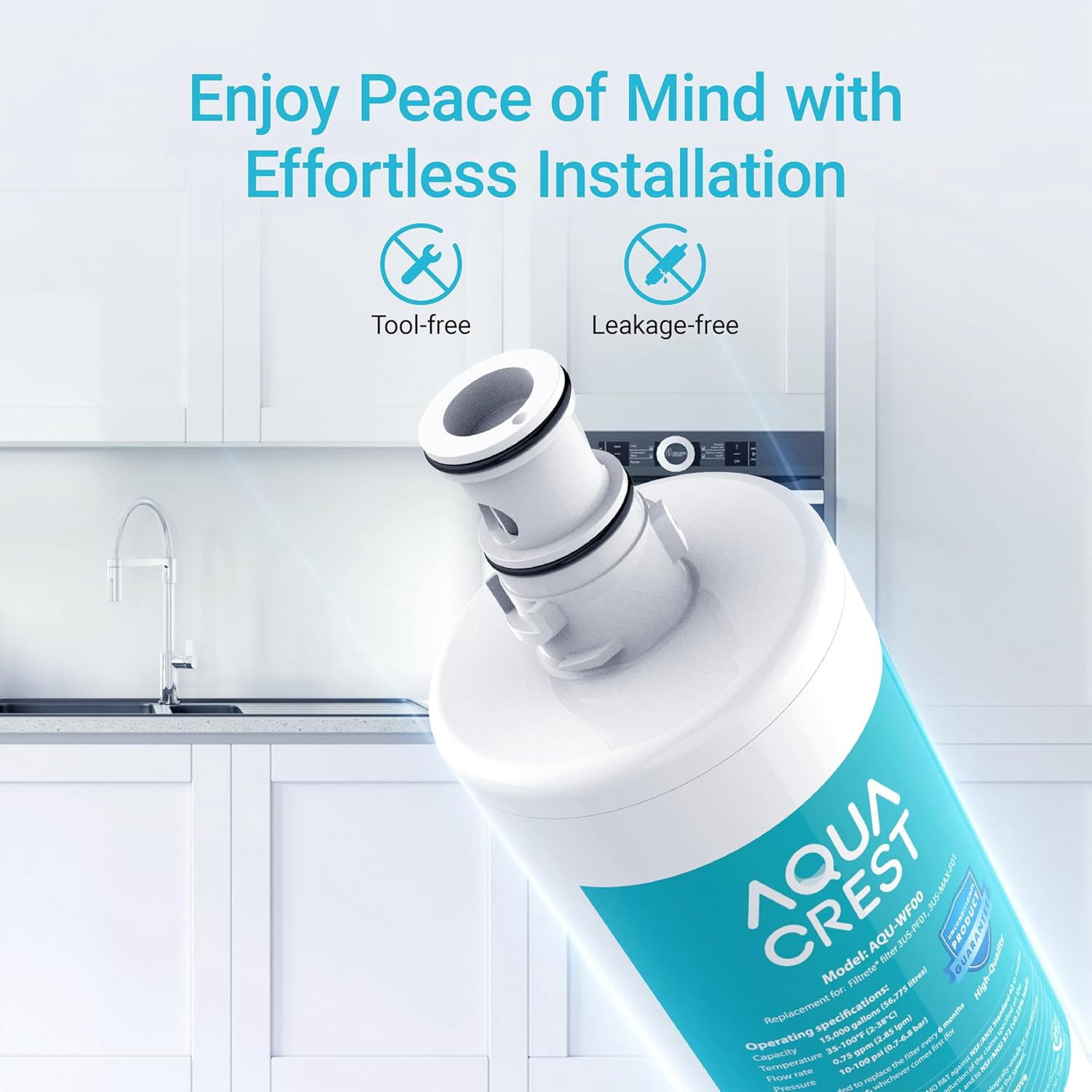 AQUA CREST 3US-PF01 Under Sink Water Filter, Replacement for Advanced Filtrete® 3US-PF01, 3US-MAX-F01H, 3US-PF01H, Delta RP78702, Manitowoc K-00337, K-00338, HF20 HF25 HF27
