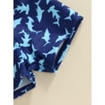 thumbnail image 6 of Toddler Baby Boy 3 Pcs Swimsuit Shark Print Long Sleeve Tops+ Shorts + Hat Sets Rash Guards Beach Bathing Suit Swimwear, 6 of 7