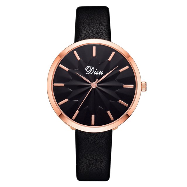 Reloj de pulsera de cuarzo informal con cinturón de cuero artificial de aleación femenina personalizado (negro)