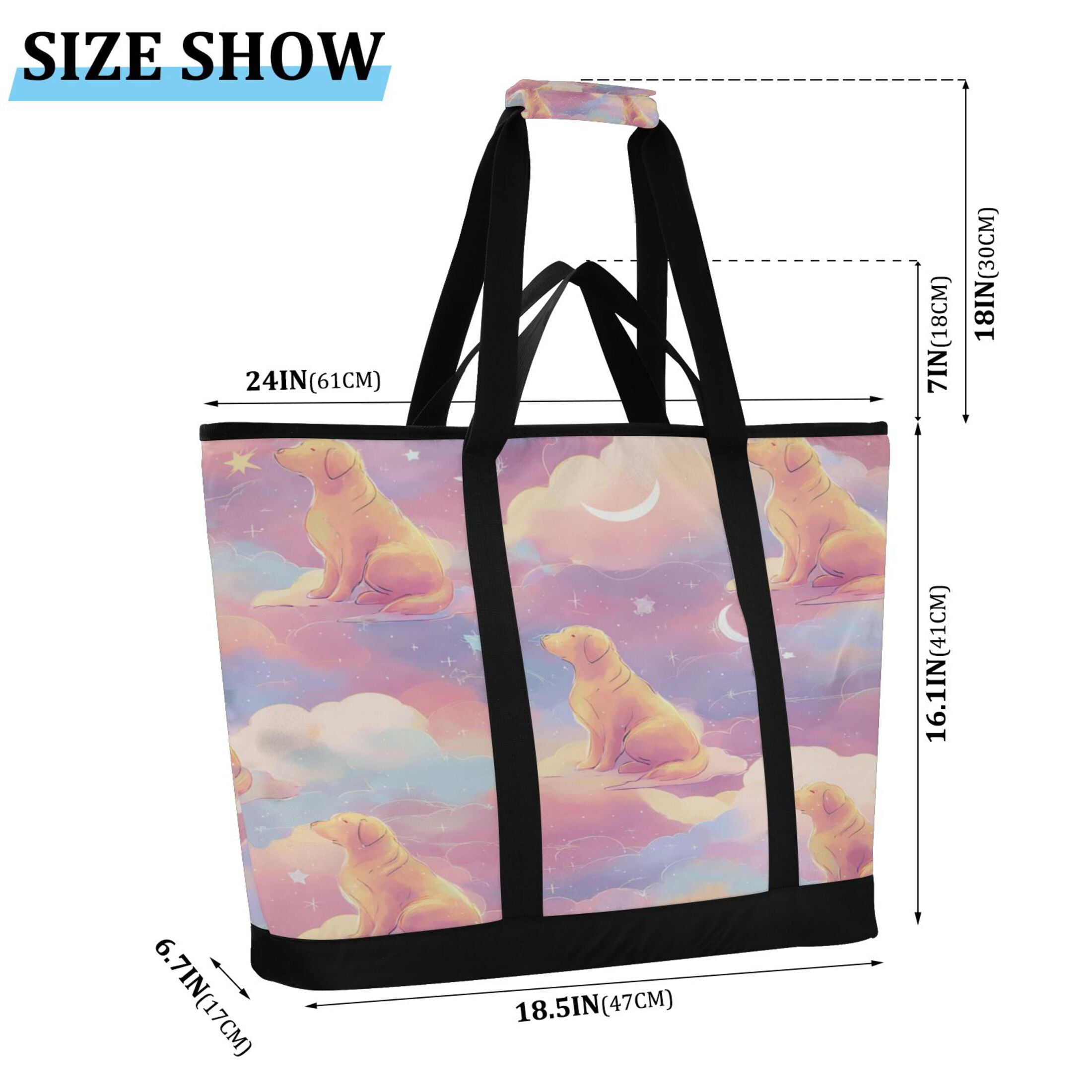 Large Hand-held Ice Pack Picnic Bag Insulation and Refrigeration Suitable for Shopping Picnics and Camping Pink Dog