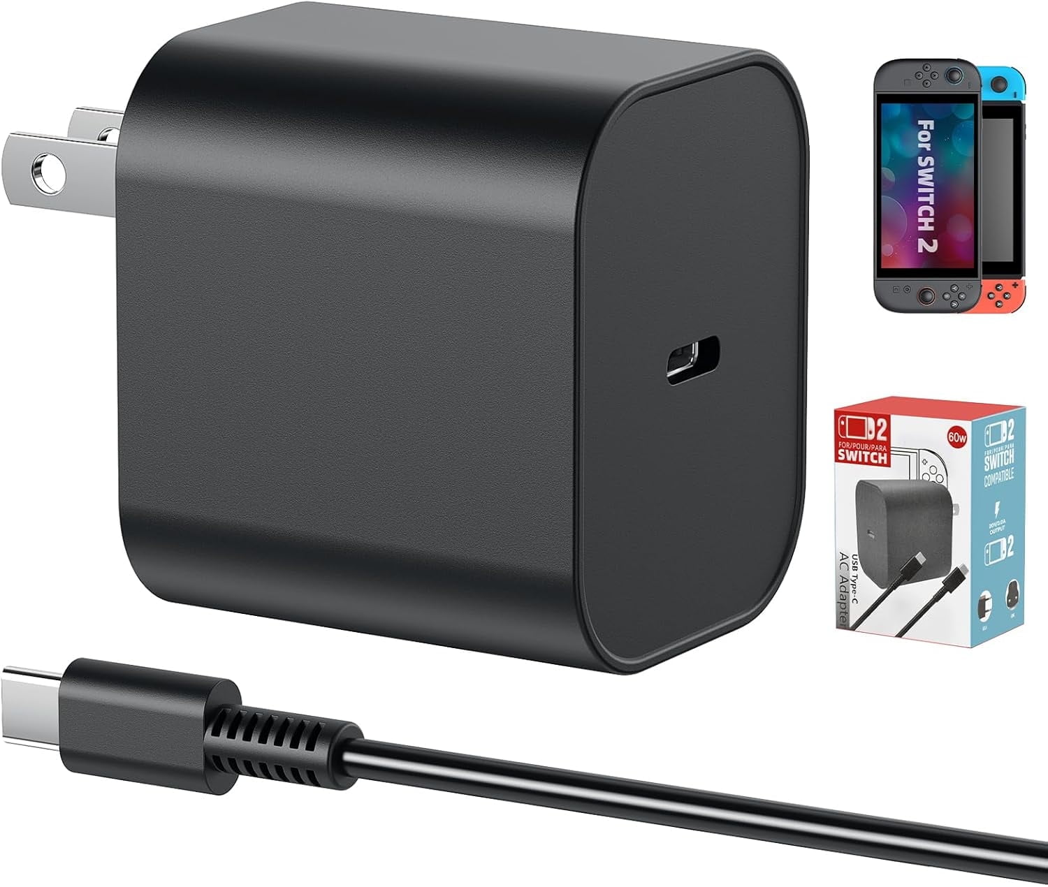 Nintendo Switch AC Adapter, 5ft Charger Cord, 6ft HDMI Cable, TV