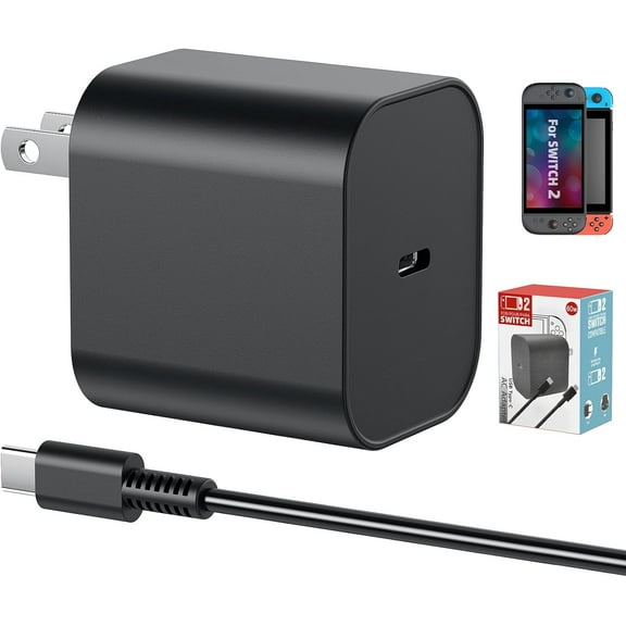 Switch 2 Charger 60W AC Adapter with 5 FT USB-C Cable – Fast Charging Power Supply for Nintendo Switch 2 Dock & Handheld, 4K TV Mode Support, Compatible with Switch OLED/Steam Deck