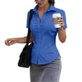 thumbnail image 2 of Women's Basic Button Down Shirts Short Sleeve Stretch Button Up Dress Shirt Slim Fit Waitress Work Shirts Blue L, 2 of 6
