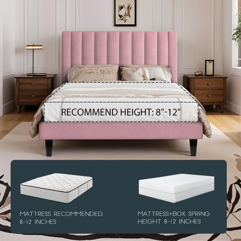 Einfach Upholstered Queen Size Platform Bed Frame with