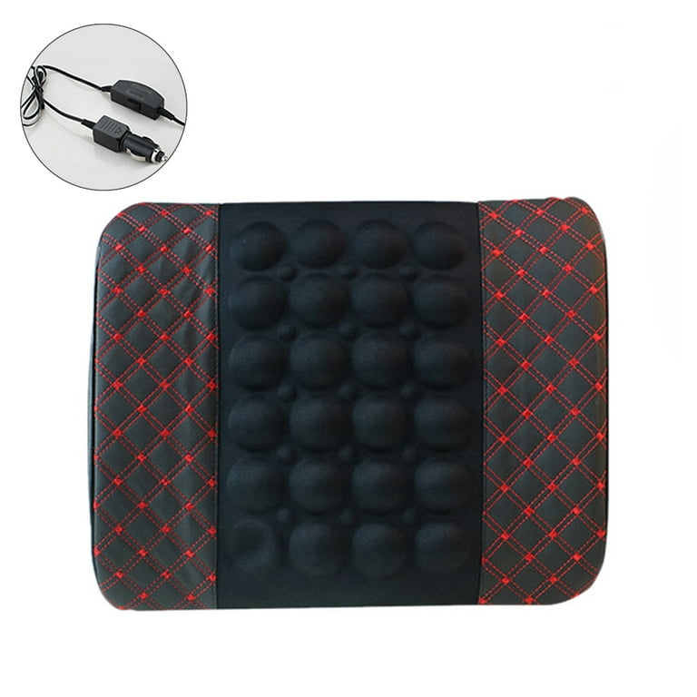Fairnull Adjustable Electric Massage Car Seat Soft Waist Lumbar Support Pillow Cushion, Size: 37, Black