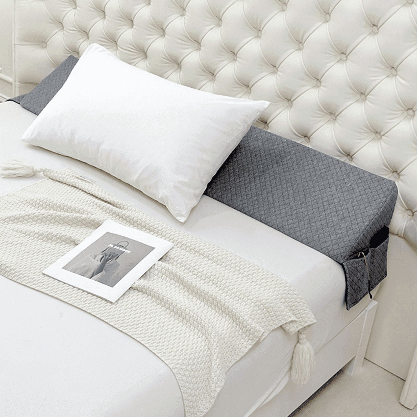 Extra Long Bed Wedge Pillow - Grey Twin Size Headboard & Mattice Gap Filler, Bed Bolster for Back Support, Dorm, RV, Hotel & Home Decor Must Haves