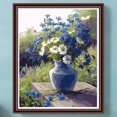 thumbnail image 1 of Cuadros Decorativos Kit de pintura por números DIY flores aceite arte imagen artesanía hogar pared decoración azul Wdftyju embutido en tela, 1 of 8