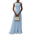 thumbnail image 2 of Pleated Bridesmaid Dresses for Women Boat Neck Formal Dresss Long A Line Wedding Guest Party Dress Light Blue XXL, 2 of 5
