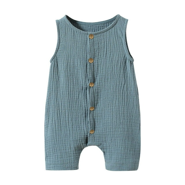 Tumotour Rompers for Toddler Outfits Soft Fashion Newborn Clothes Spring Casual Sleeveless Button Down Jumpsuits Solid Color Onesie Bodysuits for Infant Baby Boy Girl