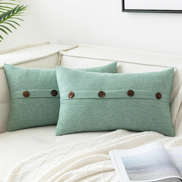 EcoNesxp x 10 Inch Burlap Linen Country Style Decorative Throw Pillow Home Sage Green