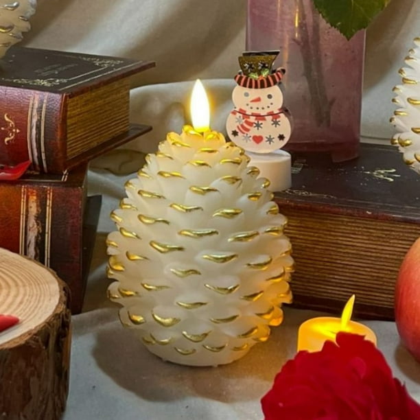 Lámpara de vela navideña con forma de piña - Vela de cera LED sin llama con control remoto, temporizador y brillo ajustable - Juego de 2