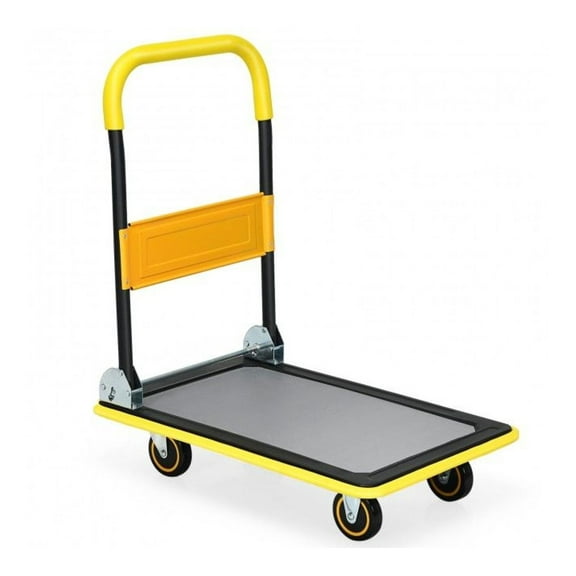 Folding Hand Truck 330lbs Capacity; Platform Cart Dolly - Heavy Duty Iron Construction, 4 Wheels, Ergonomic Handle, Space Saving Foldable Design for Moving, Warehouse, Home & Commercial Use