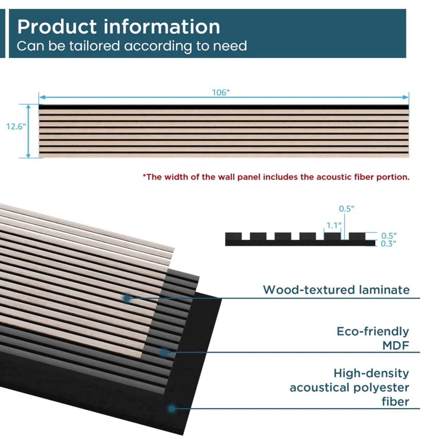 Plank & Hue 4Pcs 106"x12.6" Soundproof Wood Slat Panels Acoustic Wall and Ceiling Panels, Walnut