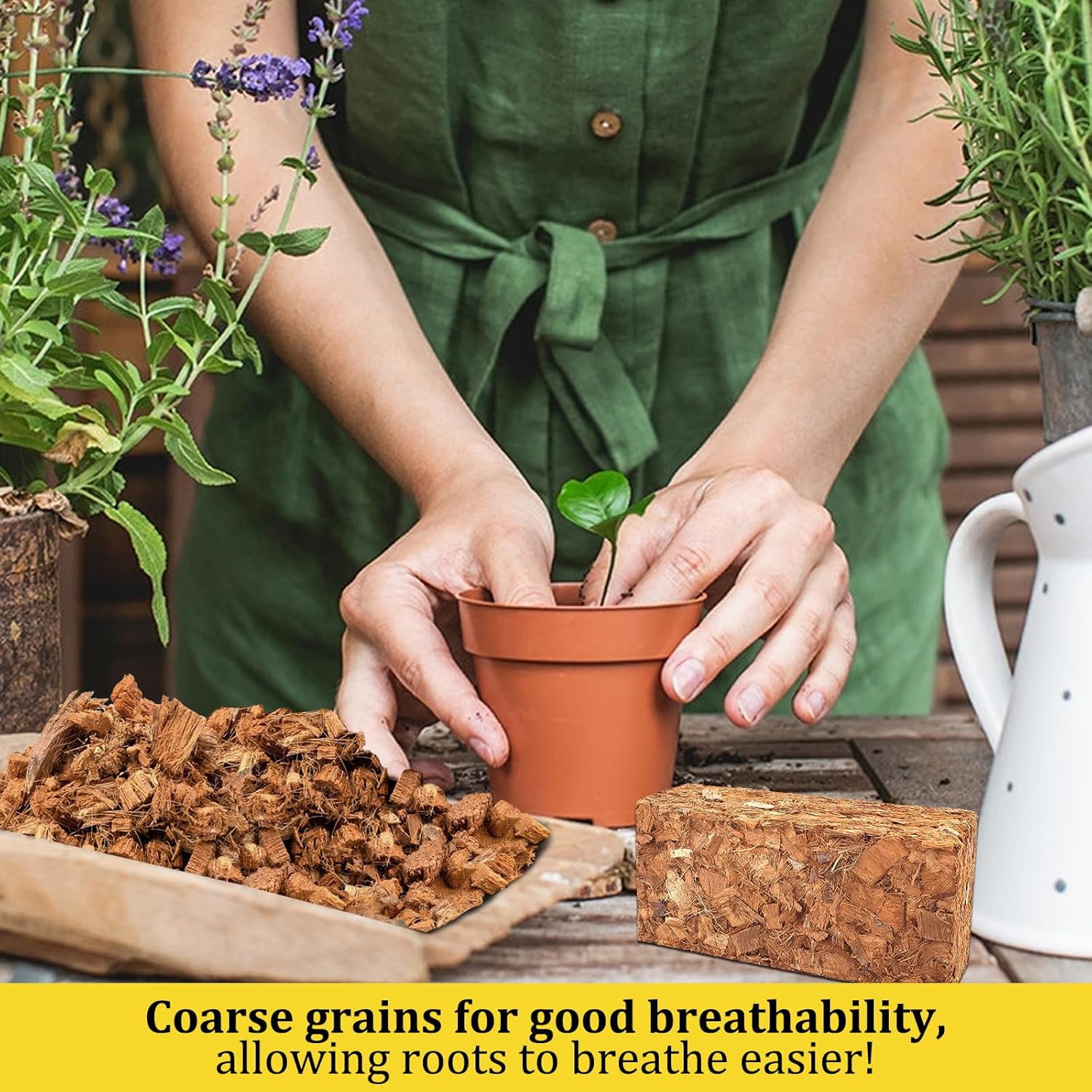 6 Pack Coco Chips Substrate for Plants- 6.6lb 100% Organic Coconut Husk Brick with Low EC and pH Balanced, High Expansion Coconut Substrate Coco Husk Mulch for Garden Flowers, Herbs, Planting