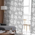 thumbnail image 5 of Grey White Leaves Semi Sheer Window Curtains 108 Inches Long, Spring Pastoral Rustic Botanical Rod Pocket Voile Silky Chiffon Curtain Treatment Drapes for Kitchen, Living Room, 52"x108", 2 Panels, 5 of 9