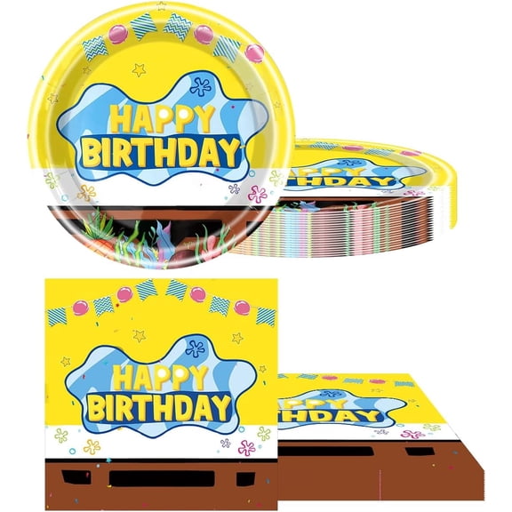 Lixincrea Birthday Party Supplies, Yellow Tropical Seaside, 20 Plates and 20 Napkins