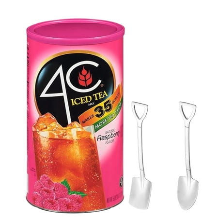 4C Iced Tea Raspberry Flavored Powdered Drink Mix 82.6 oz Per Canister (Raspberry) with Shovel Spoons