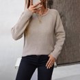 thumbnail image 5 of TFEOQRY Pullover Sweater for Women Solid Color Comfortable Knit Wear Long Sleeved Round Neck Sweater Top Khaki, 5 of 6