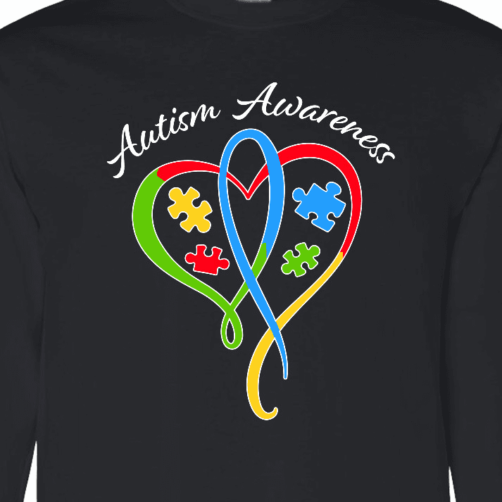 Inktastic Autism Awareness Heart Ribbon and Puzzle Pieces Long Sleeve T-Shirt