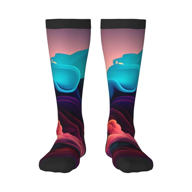 Fotbe Colorful Surreal Landscape Calcetas Divertidas Estampadas para Hombre y Mujer, Calcetas de Algodón hasta la Rodilla para Caminar, Correr, Enfermería y Embarazo