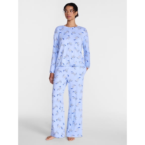 Joyspun Women's Essential Sleep Top and Pants, 2-Piece Pajama Set, Sizes XS-3X