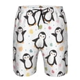 thumbnail image 3 of Honeii's Colorful Hearts Penguin Print Men's Casual Shorts with Drawstring，Swim Trunks Quick Dry Beach Shorts, 3 of 5