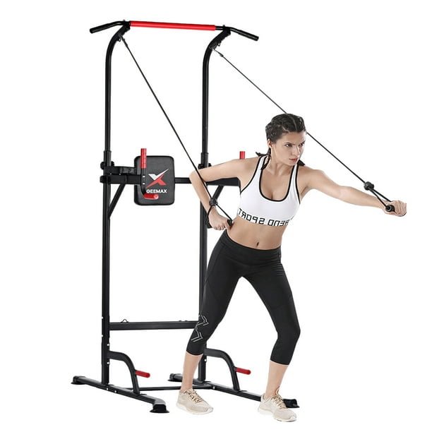 Power Tower Dip Station Pull Up Bar Power Rack Push Up Resistance Band Adjustable Home Gym Workout Strength Training Geemax Walmart Com Walmart Com