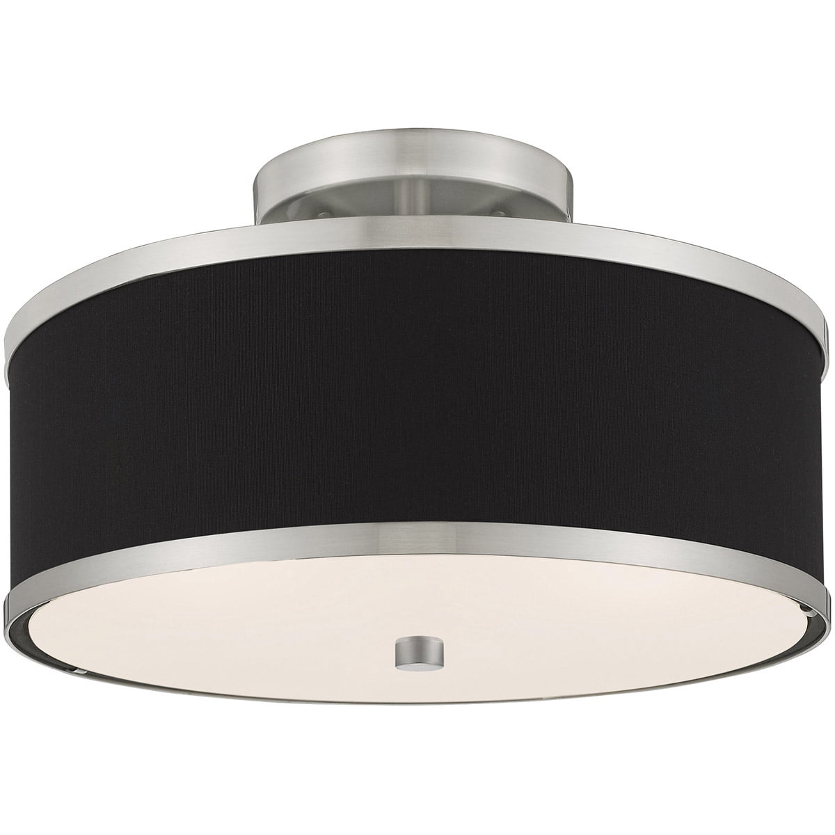 2 Light Brushed Nickel Ceiling Light fixture with Hand Crafted Black Fabric Hardback Shade