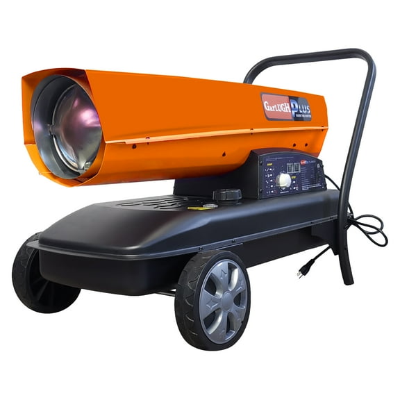 GarLUGH DHE220 Heavy-Duty Torpedo Forced Air Heater - 215,000 BTU, Portable, Kerosene/Diesel, Thermostat Control, Overheat Protection, for Jobsite, Garage, Construction, Farm, Orange, Steel
