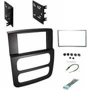 Double DIN Dash Kit for Dodge Ram 1500 2500 3500 2002 2003 2004 2005 Stereo Install Black with Wiring Harness and Antenna