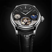 AESOP Real Tourbillon Skeleton Hand-Wind Mechanical Wrist Watch Men Sapphire Crystal Manual Dress Clock Man Luminous Leather Moon Phase Multifunction