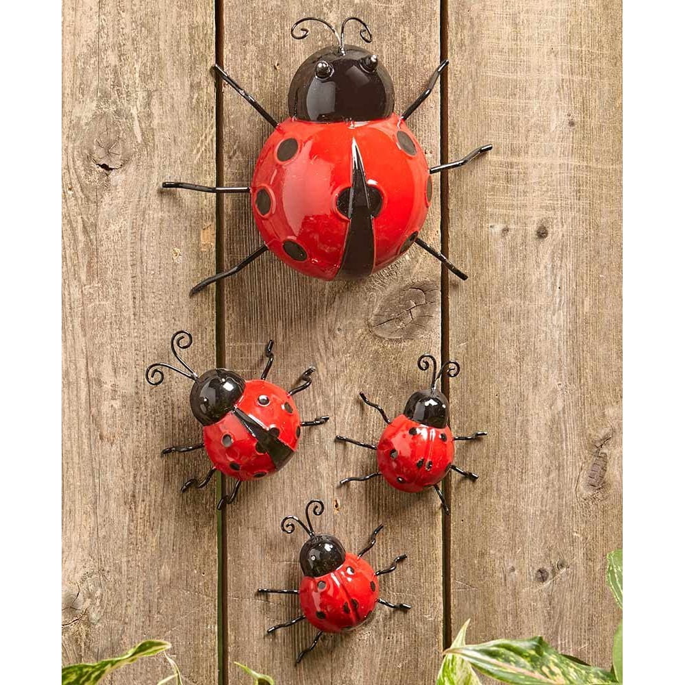 Decorative Metal Ladybugs Garden Accents Lawn Ornaments Set of 4