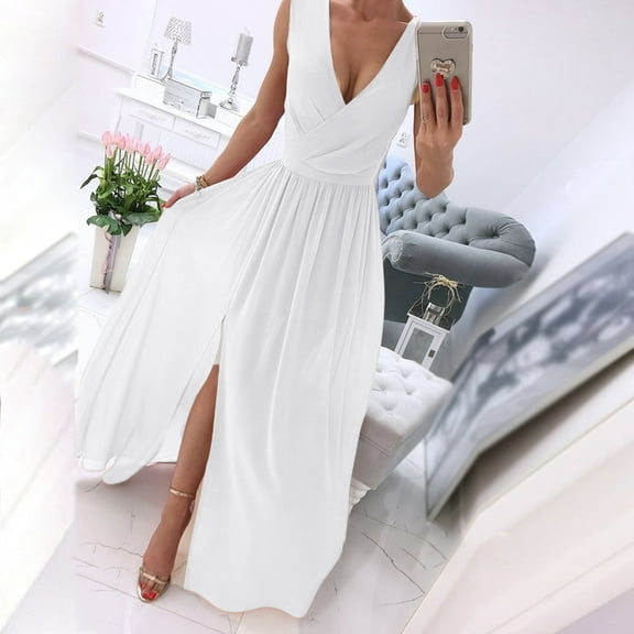 Wedding Guest Dresses For Women Women Beach V-Neck Dresses Summer Party Casual A-Line Midi Formal Dress White