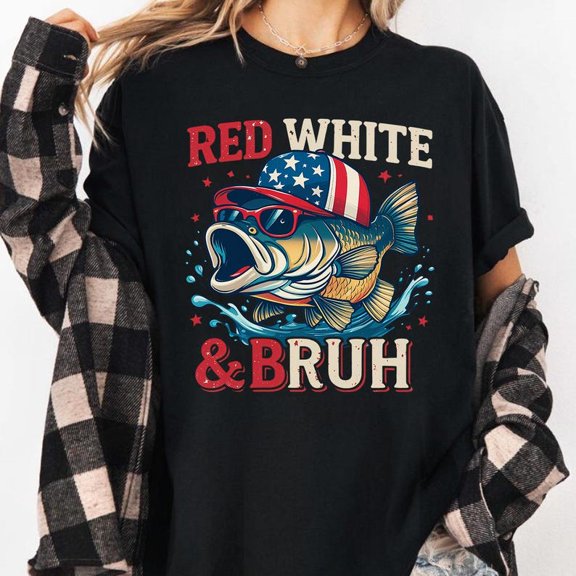 4th July Fishing T-shirt, red white & Bruh Shirt, Funny Independence day Shirt, Boys 4th July Shirt, 4th july fishing TH210540