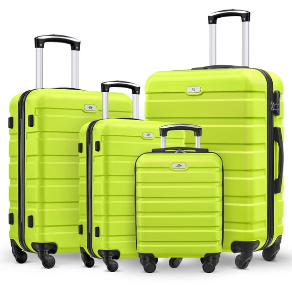 4 Piece Luggage Set 16/20/24/28 inch Hardside Lightweight Suitcase with Spinner Wheels (Lime Green)
