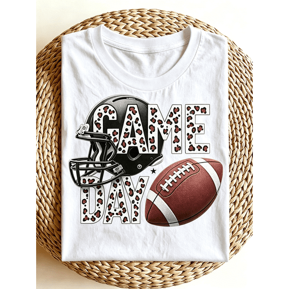 Leopard Print Game Day Football Graphic T‑Shirt, Casual Short Sleeve Crewneck Tee for Sports Fans