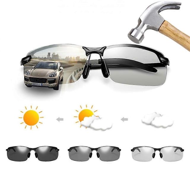 Scratch Resistant Photochromic Sunglasses Trendy Adjustable Nose Pads UV Protection Polarized Sunglasses Metal Frame Multifunctional Night Vision Glas
