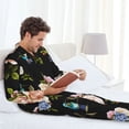 thumbnail image 4 of Mens Pajamas Set, Hummingbird Carnation Black Button Down Long Sleeve Loungewear Sleepwear Pjs sets for Men, 4 of 5