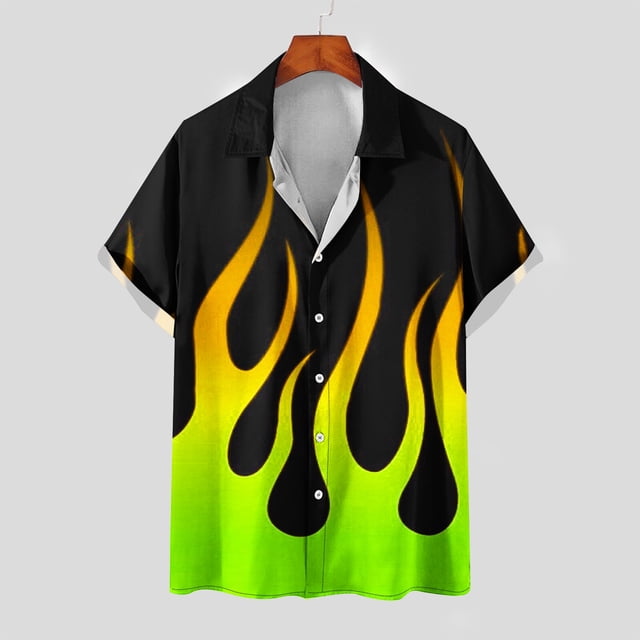 Mefallenssiah Mode Hommes Confortable Impression Manches Courtes Col Chemise Chemisier