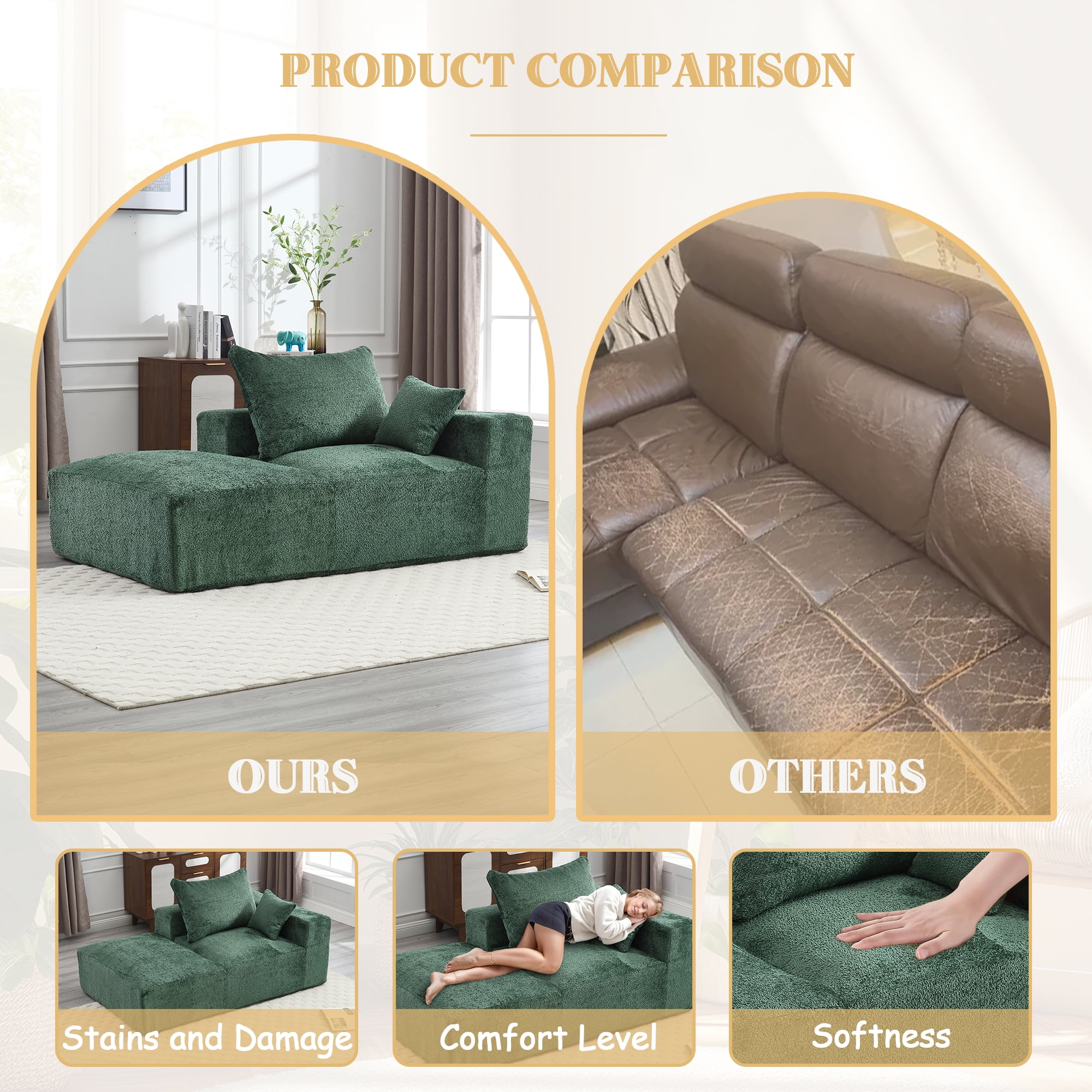 MOONMISS Boucle Upholstered Free Combination of Flexible 2-Seater Lazy Leisure Sofa with 2 Pillows-Emerald