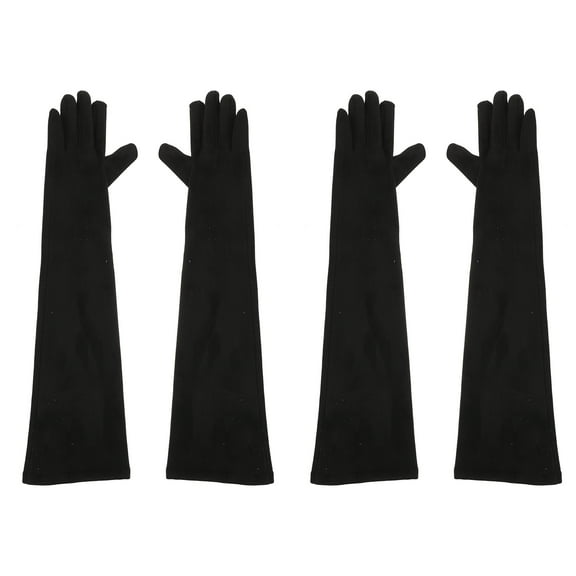 Gratier 4Pcs Durable Ladies Black Arm Sleeves Warm Leather Hand Gloves (Black)