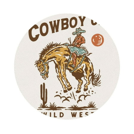 

Salouo Cowboy Up Vintage Wild West Print Round Coaster Drink Coasters Leather Bar Beer Beverage Coasters for Drinks Set of 4 for Tabletop Protection Coffee Table Decor