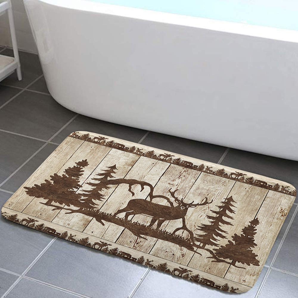 Farmhouse Bath Rugs for Bathroom, Rustic Cabin Deer Elk Bathroom Rug