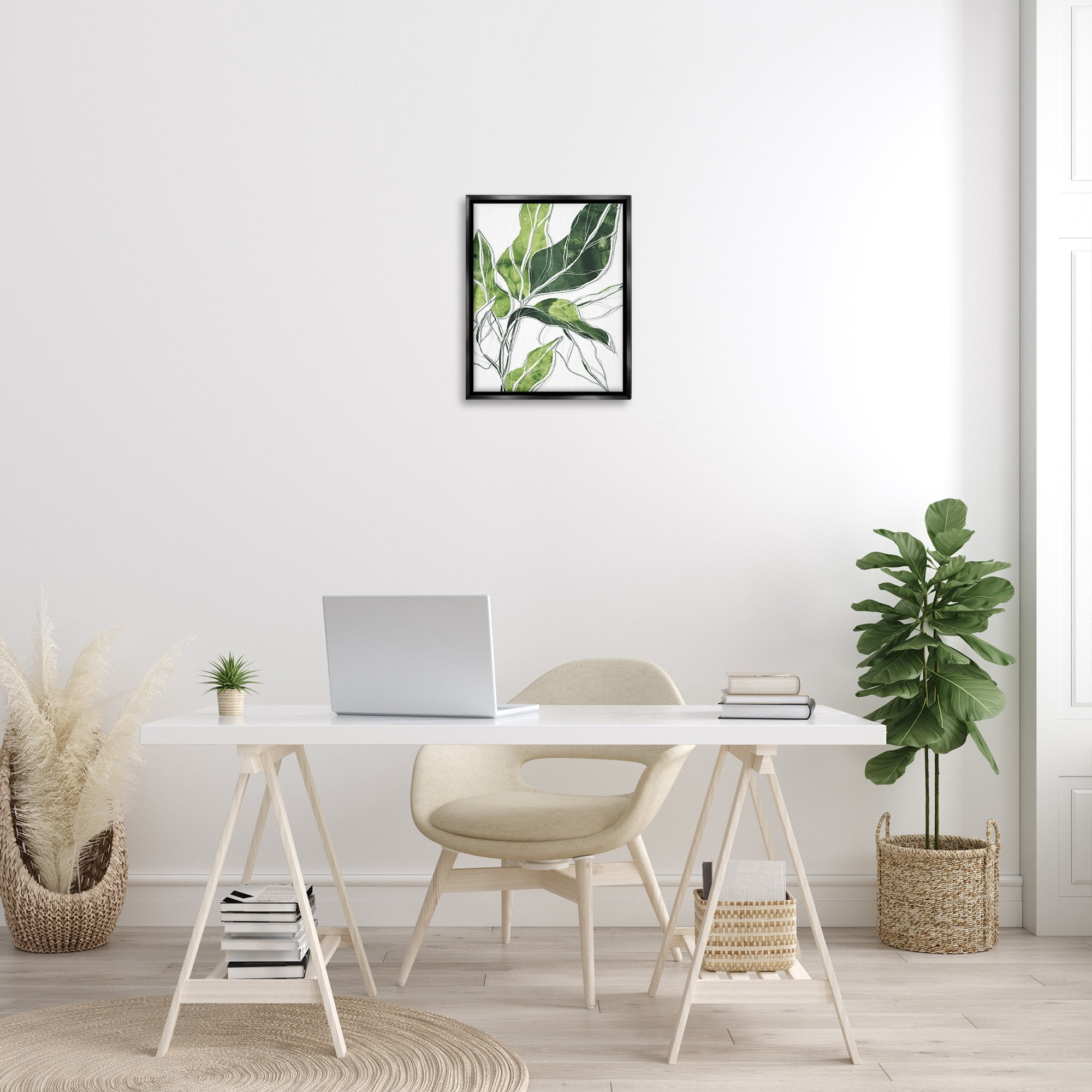 Stupell Industries Expressive Palm Linework Green Pop Detail Jet Black Framed Floating Canvas Wall Art, 16x20, by June Erica Vess