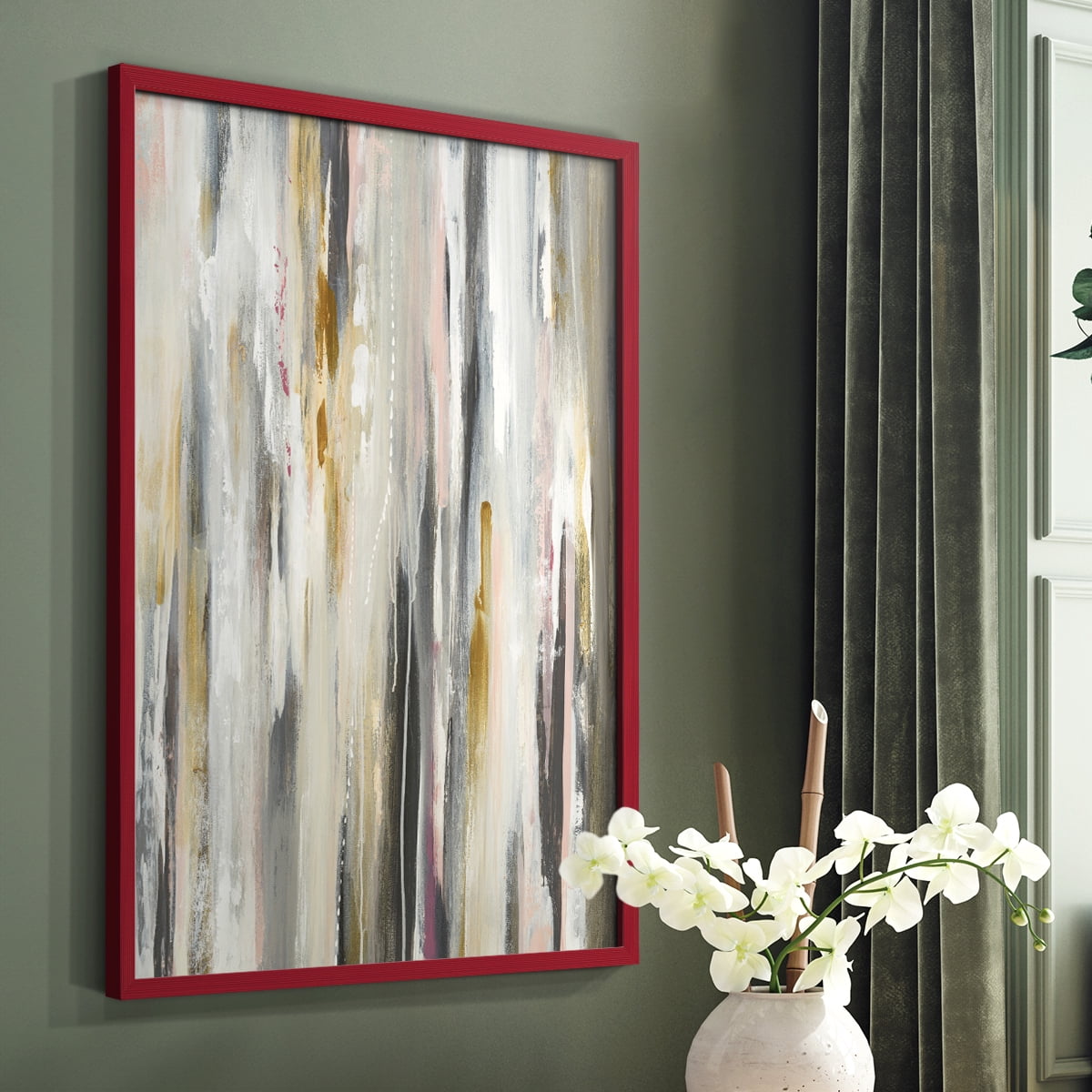 Color Ripple Framed Print in Red Solid Wood Framed Print No Nail Hanging