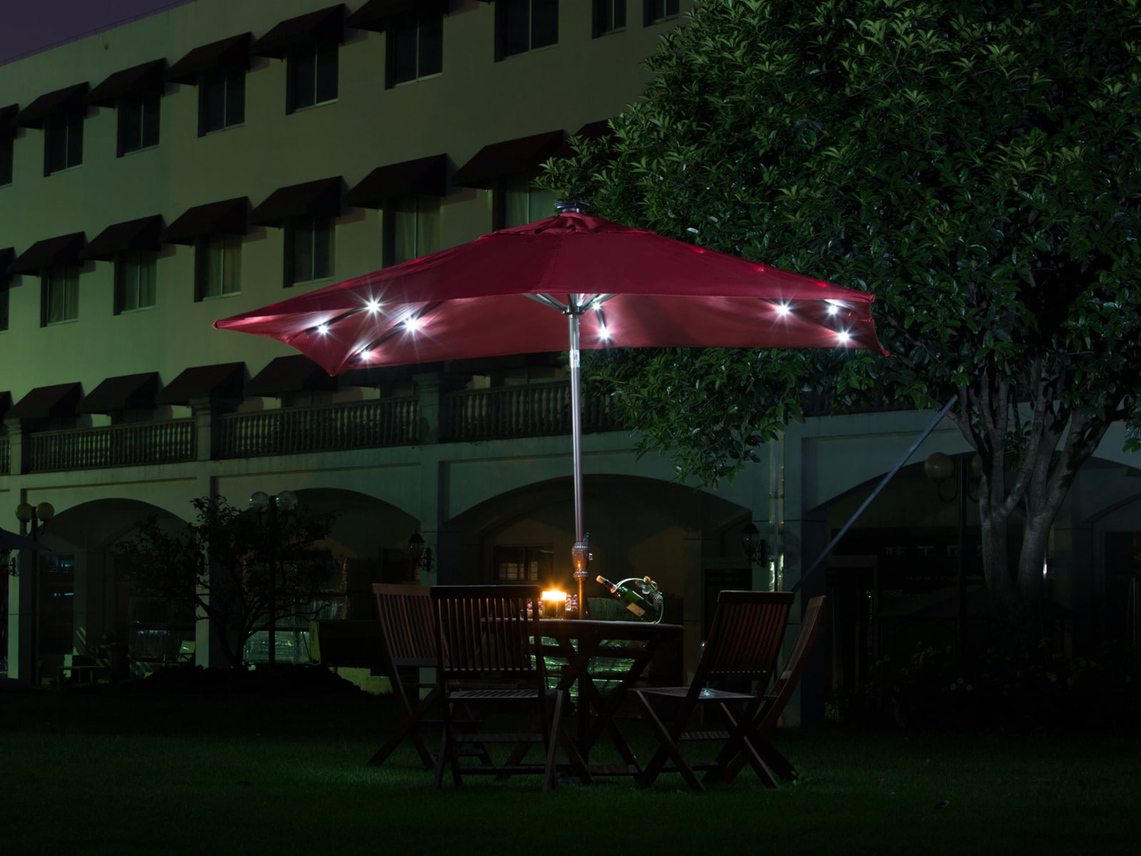Abba Patio 7 By 9 Ft Rectangular Patio Umbrella With 32 Solar Powered Led Lights With Push Button Tilt And Crank Dark Red Walmart Com Walmart Com