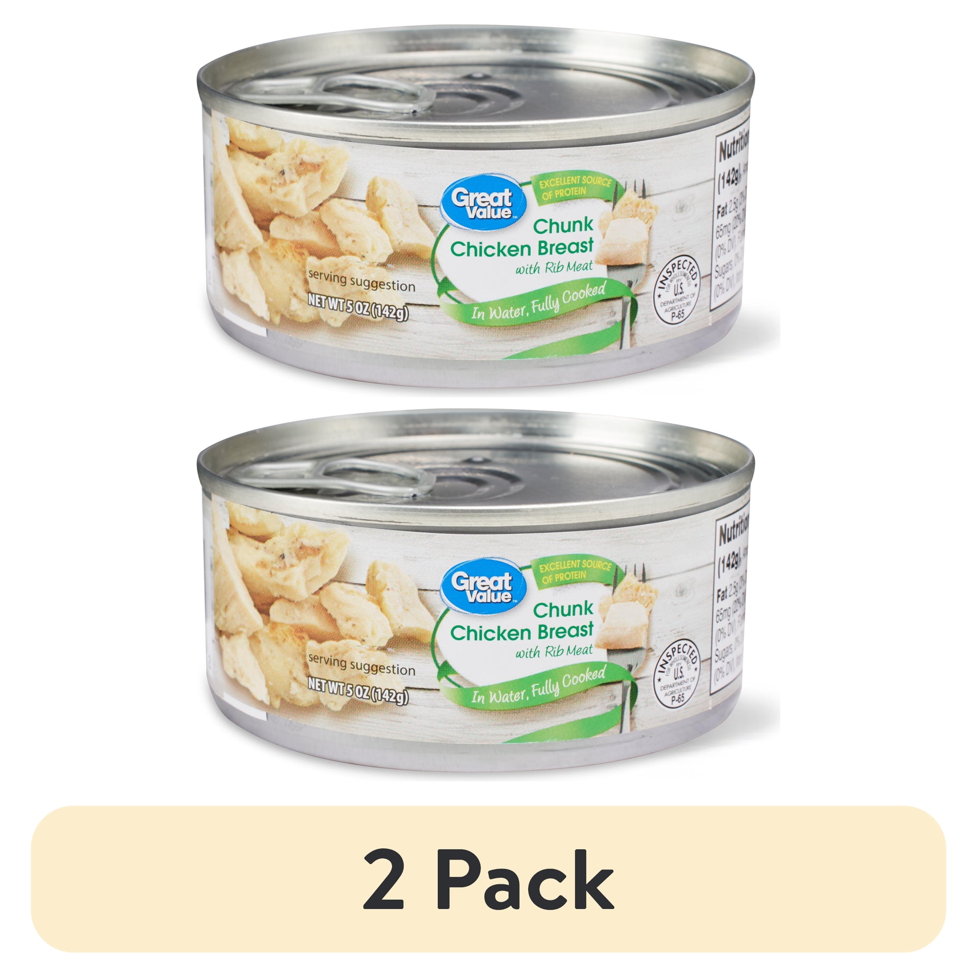 (2 pack) Great Value Chunk Chicken Breast with Rib Meat in Water, 5 oz Can