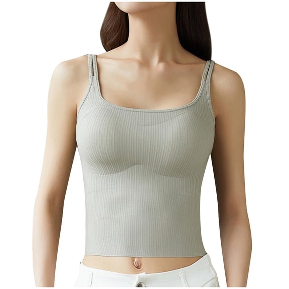 Bixock Women's Summer Corp Tops,Sleeveless Blouses With Built In Bras,Solid Color Crew Neck Camisole With Built In Bra Comfortable Tops
