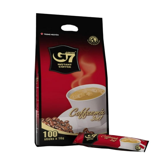Trung Nguyen G7 Instant Coffee, Roasted Ground Coffee Blend with Creamer and Sugar, 100 Sachets