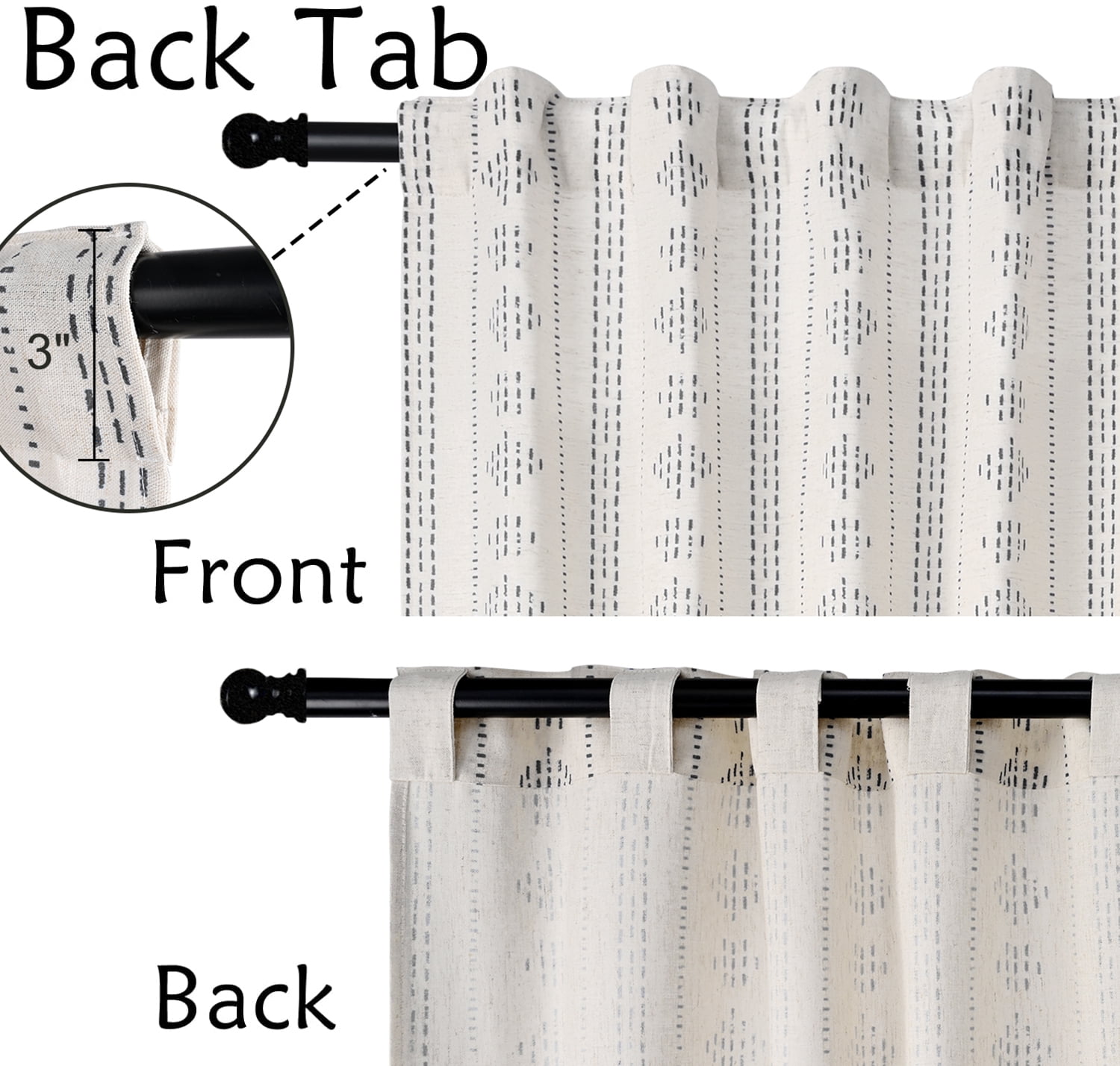 Alishomtll Boho Farmhouse Curtains Linen Light Filtering Grey Geometric Striped Window Drapes ,52"x63", 2 Panels